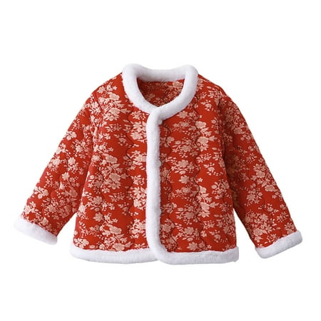 

Durtebeua Toddler Girls Winter New Year Long Sleeve Warm Flower Prints Coat Jacket For Babys Clothes Toddle Girl s Zip Up Fuzzy Jacket Warm Teddy Coat Outerwear