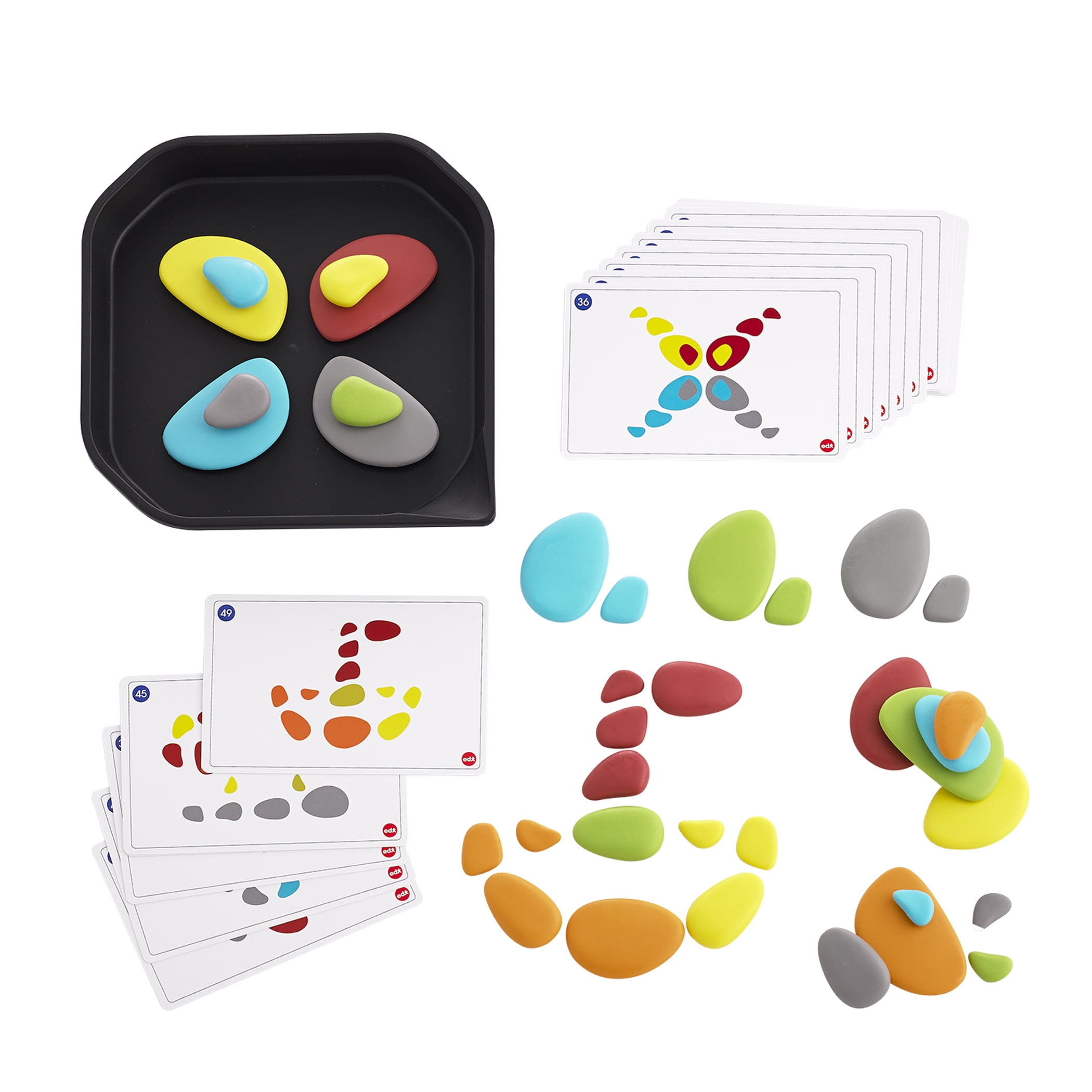 Edx Education Rainbow Pebbles FunPlay Activity Set - 36 Sorting and Stacking Toys + 50 Activities + Messy Tray