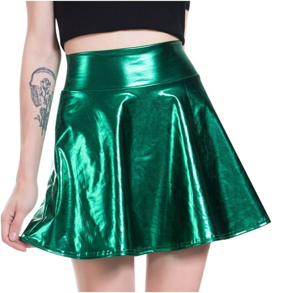 IROINNID Short Empire Waist Skirt For Women Ladies Stage Performance Pleated Skirt Solid Color Skirt