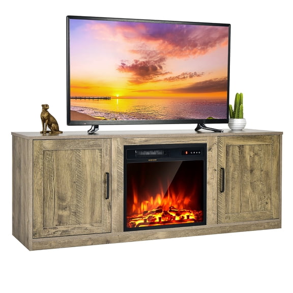 Costway 58'' Fireplace TV Stand Entertainment Console W/ 18'' Electric Fireplace Natural
