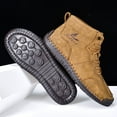 thumbnail image 5 of Mens Casual Leather Boots Vintage Lace Up High Top Bare Boots Lightweight Non-Slip Driving Flat Shoes Yellow 8.5 US, 5 of 7