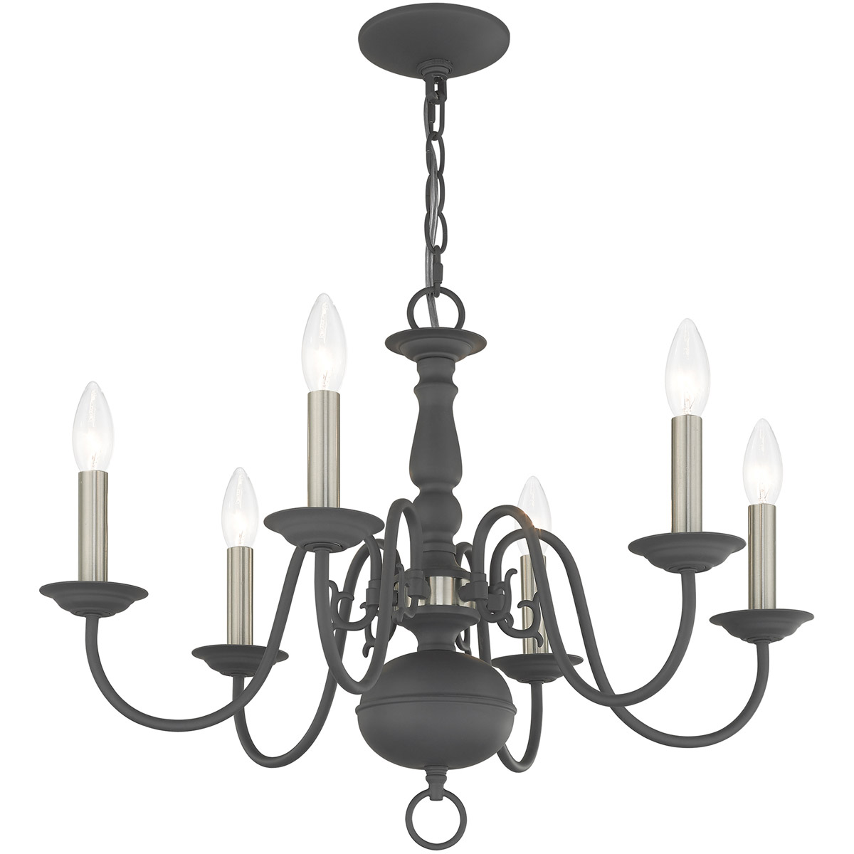 6 Light Scandinavian Gray Chandelier with Steel base material