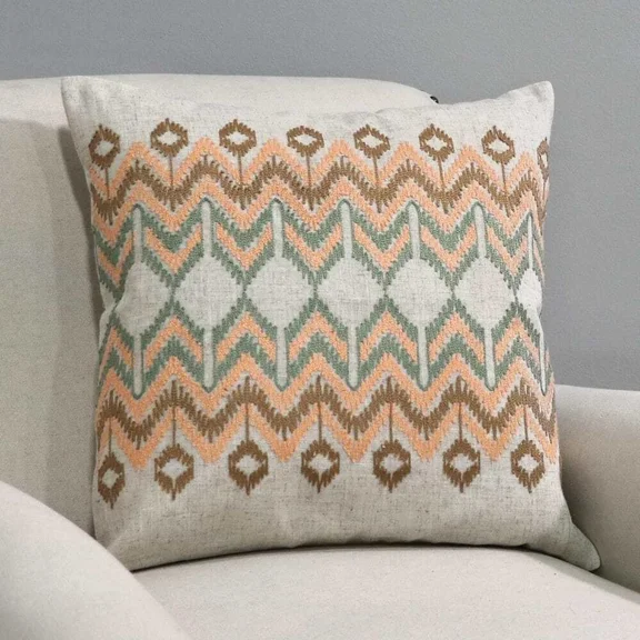 Geometric Pattern Embroidered 18" Pillow Cover