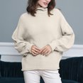 thumbnail image 2 of Lovskoo Sweaters for Women Long Sleeve Solid Color Crewneck Mock Neck Pullover Knit Jumper Tops Casual Sweater Khaki, 2 of 5