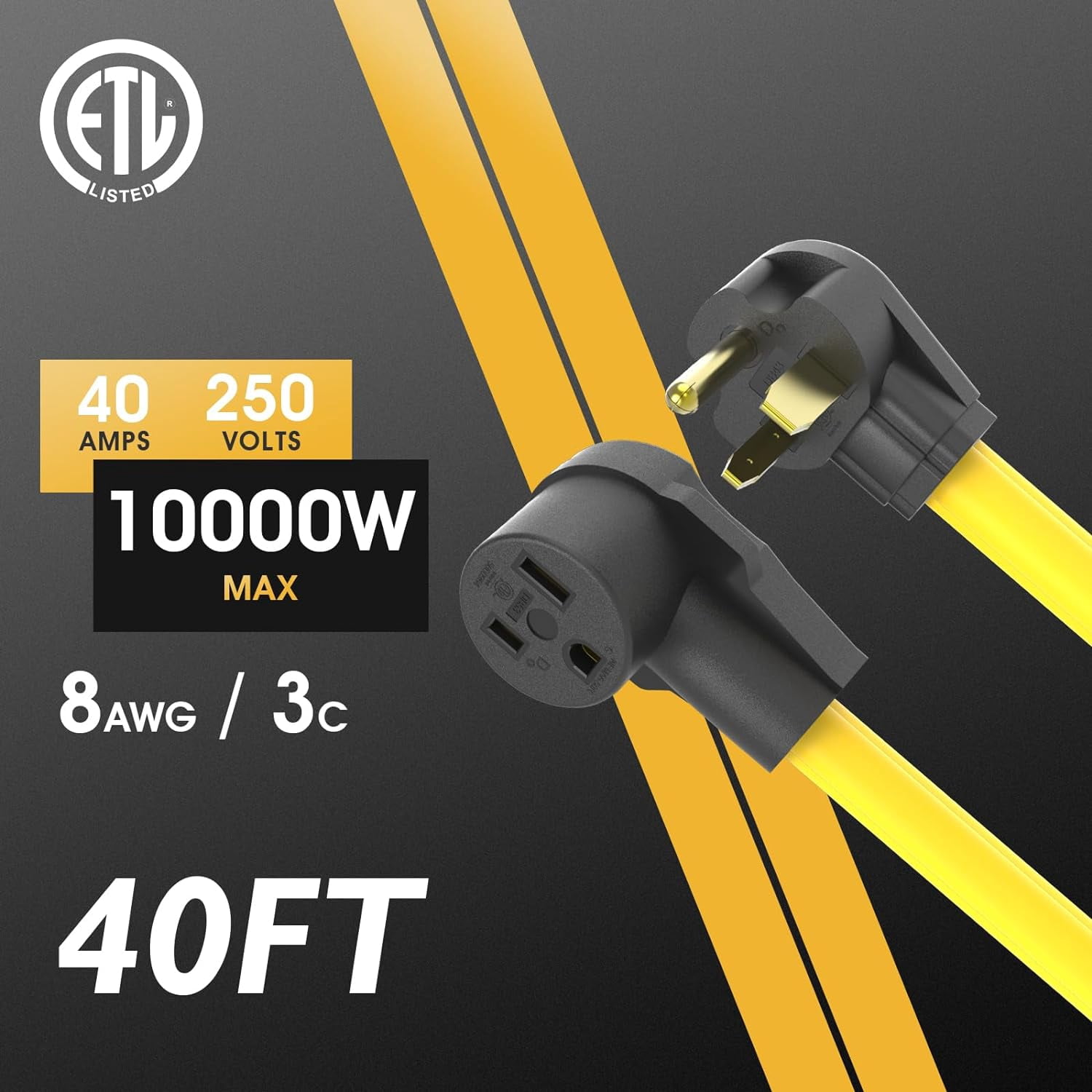 TOOLIOM 6-50P to 6-50R Welder Extension Cord 40FT 8AWG Power Extension Cord for Welding Machines with ETL Approved