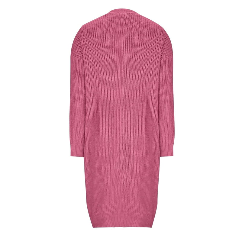 Women's Lightweight Button Down Cardigan Sweaters Ndbuld Women's Fashion Solid Color Midi Style Knit Cardigan Big Pocket Coat Hot Pink 3XL