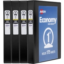 Avery Economy View 3 Ring Binders, 1" Round Rings, 4 Black Binders