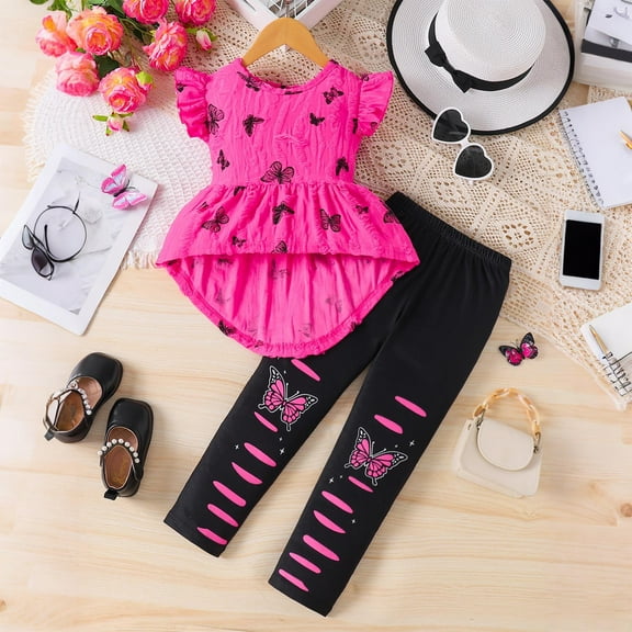 Sentuca Toddler Clothes Girls Casual Tops and Pants Outfit Sets Fly Sleeve Shirts Summer Wear Size 3 Years