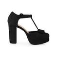 thumbnail image 3 of BLISSFUL STEP Women's Shoes Mary Janes Platform Pumps T-Strap Block Heel Round Toe Bow Decor Casual Shoes Black 6, 3 of 7