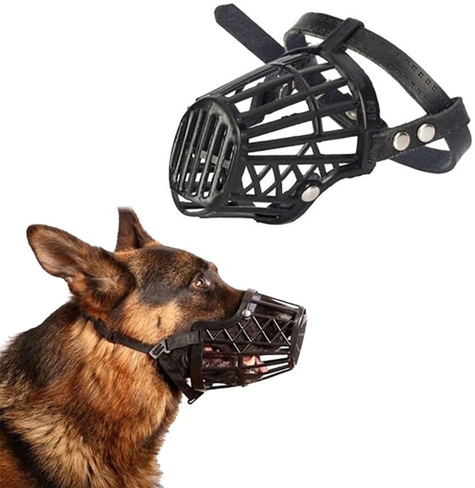 Dog Muzzle Secure Plastic Basket Pet No Bite Mouth Cover Adjustable Padded Mask 