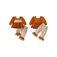 thumbnail image 2 of RUINIXCW Toddler Baby Girl Thanksgiving Outfit Infant Girls Fall Winter Clothes Turcky Long Sleeve Babydoll Shirts Bell Bottoms Flare Pants 2Pcs Set, 2 of 10