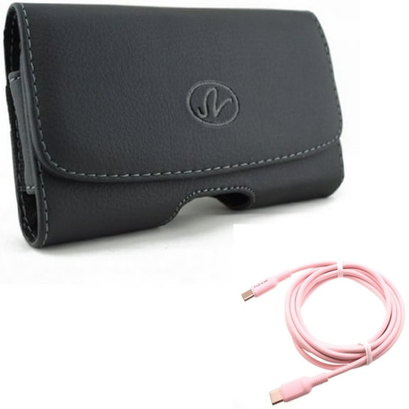 Leather Case Belt Clip w USB-C to Type-C Pink 10ft Long Cable for Samsung Galaxy A53 5G,A33 5G Phones - Swivel Holster Loops Cover, PD Fast Charger Cord Power Wire