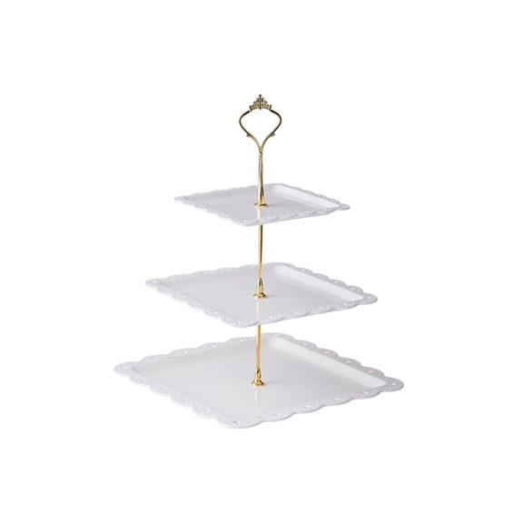 HuiXinOu Three-Tier Square Dessert Stand European-Style Fruit Tray Luxurious Candy Dish Nut Snack Cake Holder for Living Room Coffee Table Home Party Decor