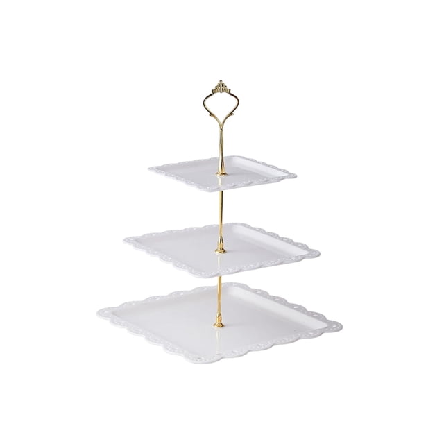 Ohufall European Style Square Three Tier Cake Stand Fruit Tray Luxurious Candy Snack Dish Serving Platter For Coffee Table