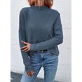 thumbnail image 3 of Women's Solid Color Stand Collar Long Sleeve Asymmetric Hem Casual Pullover Sweater, Autumn/Winter, 3 of 6