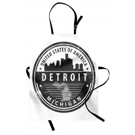 Detroit Lions Apron Detroit Apron Damaged Old Stamp of Michigan USA with City Map Location Tourism Travel Icon, Unisex Kitchen Bib Apron with Adjustable Neck for Cooking Baking Gardening, Black White Grey, by Ambesonne ()