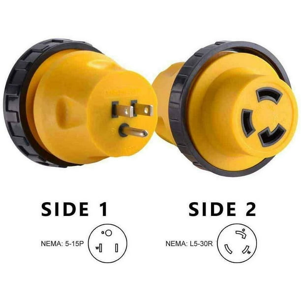 RV Power Cord Adapter 15 amp Male to 30 amp Twist Lock Female Camper