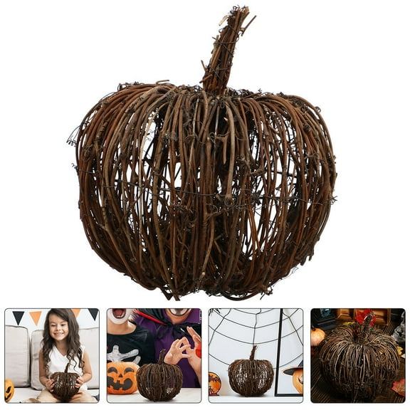 OATIPHO 2Pcs Lightweight Light Brown Rattan Pumpkin Figurine for Tabletop and Festive Event Decorations