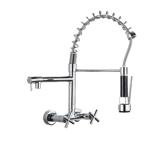 Kitchen Faucet Dual Handles Hot&Cold Mixer Water Tap, Wall Mounted Swivel Spout Spring Pull Down Faucets
