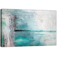 thumbnail image 4 of Abstract texture teal and grey shades on white background wall art landscape 24x16in canvas stretched on wood frame, 4 of 6