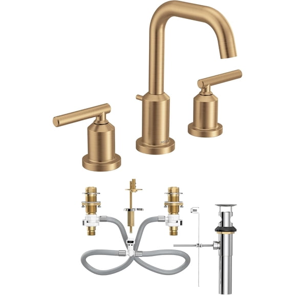 Moen Gibson Bronzed Gold Two-Handle High Arc Widespread Bathroom Sink Faucet for 3-Hole Setups with Valve Included, TV6142BZG