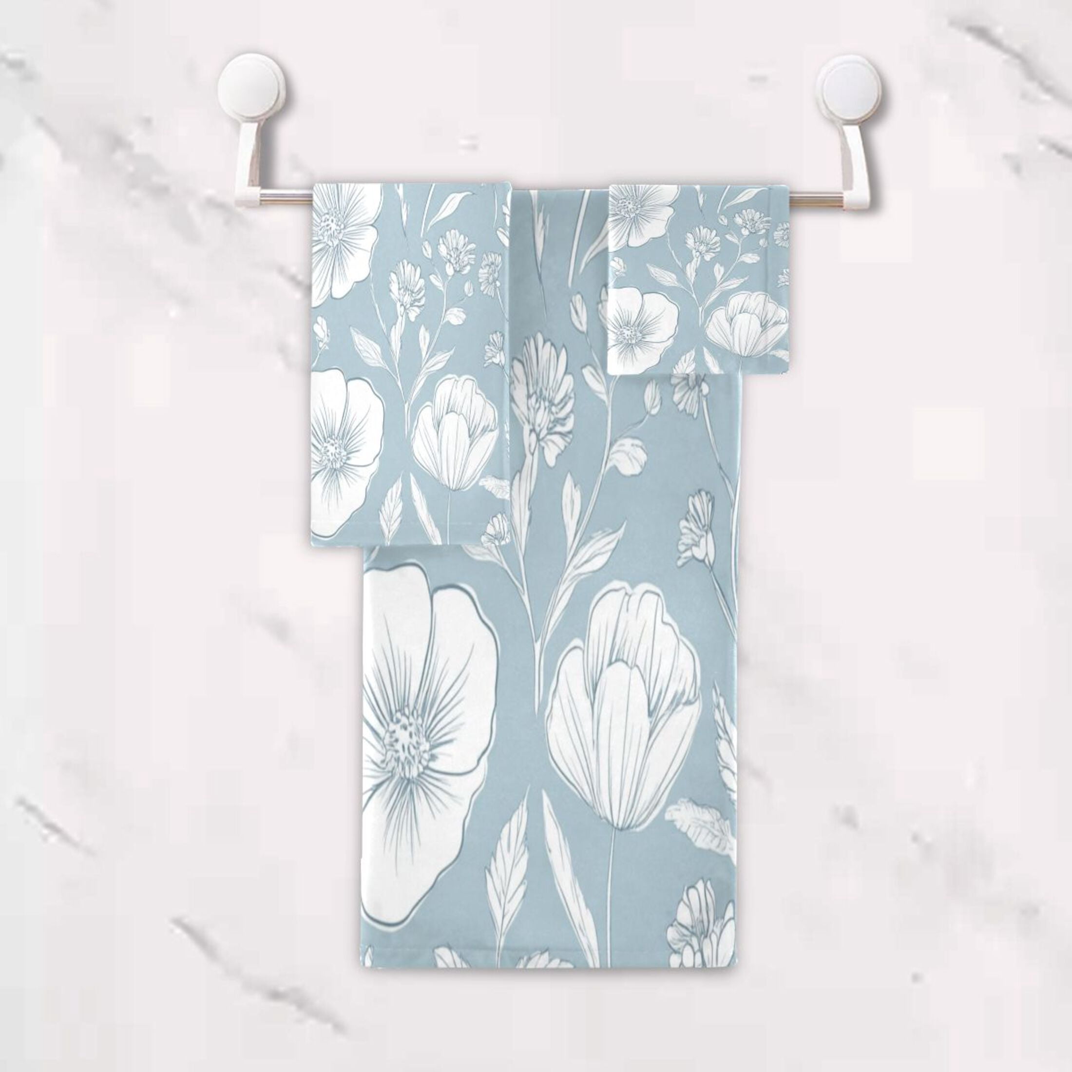 Three-Piece Towel Set Face Towel Towel Set Hand Towel Bath Towel Cotton Bath Towels Bath Towel Sets Hand Bath Towels Blue Cartoon White Flowers