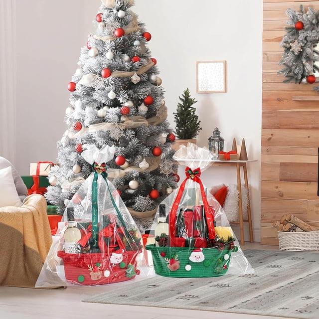 Reusable Christmas Gift Bags and Santa Storage Basket Set for Wine, Apples, and Candy