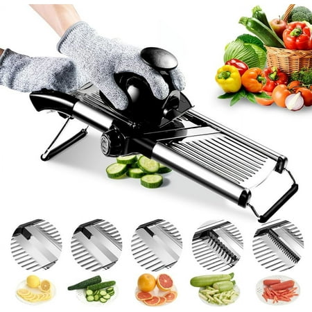 

Mandoline Food Slicer Adjustable Mandoline Slicer for Kitchen Stainless Steel Mandolin Vegetable per for Potato/Tomato/Onion Vegetable Slicer Julienne Cutter with Cut-Resistant Gloves