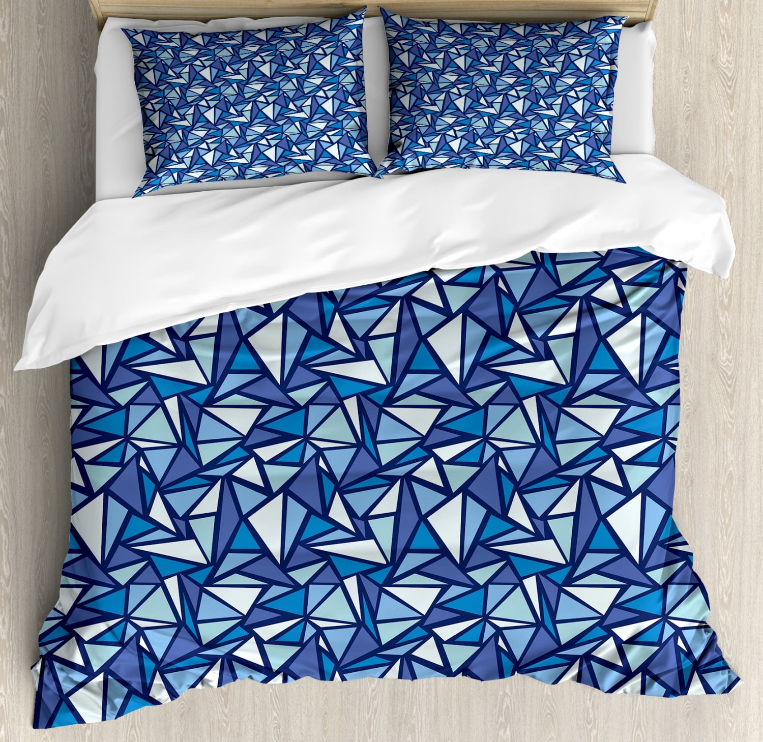 Blue Duvet Cover Set Queen Size, Abstract Geometrical Pattern with ...