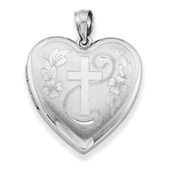 Sterling Silver 24mm Sparkle-Cut Cross Heart Locket