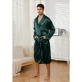 thumbnail image 4 of Vulcanodon Men’s Satin Robe Lightweight,Men's Luxurious Silk Kimono Bathrobe（Dark Green, Large-X-Large）, 4 of 5