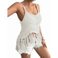 thumbnail image 2 of Women'S Fringe Camis Western Cowgirl Tassel Tank Tops Sleeveless V-Neck Crochet Top Spaghetti Straps Vest Cream White L, 2 of 9