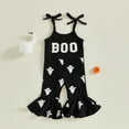 thumbnail image 3 of Jxzom Baby Girl Halloween Outfit Boo Ribbed Toddler Romper Overalls Jumpsuit Spaghetti Strap Ghost Bell Bottoms Outfits, 3 of 9