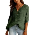thumbnail image 6 of MSJUHEG 3/4 Sleeve Linen Tops for Women Cotton Linen Women's Linen Shirt Womens Linen Shirts for Summer Linen Button Down Shirt Plus Size Linen Tops Cotton Blouses for Women Peasant Blouse Green 2XL, 6 of 9