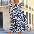 thumbnail image 2 of HAPIMO Round Neck Floral Print Pleated Dress Women Casual Dress for Daily Wear Navy M, 2 of 7