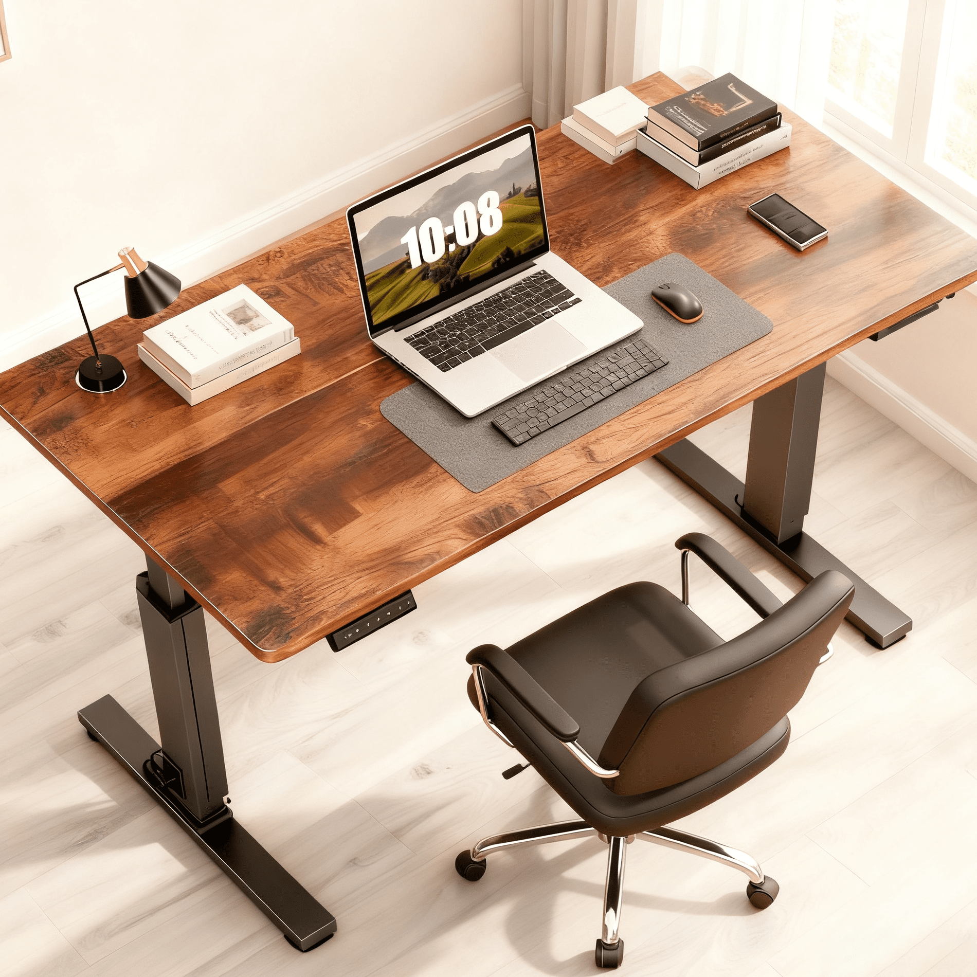 Electric Standing Desk 48x24 Inch - Height Adjustable Desk with Memory Presets, Rustic Brown
