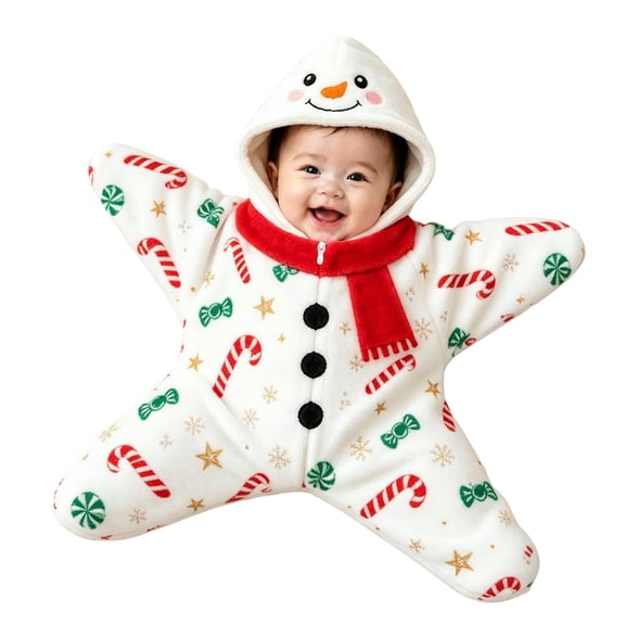 Otqutp Baby Christmas Flannel Hooded Jumpsuit Star Shape Zipper Infant Romper Xmas Bodysuit for Newborn Boys Girls