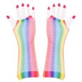 thumbnail image 2 of Limei 1 Pair 80s 90s Fishnet Mesh Gloves for Women Kids Neon Fingerless Glove for Cosplay Costumes Accessories, 2 of 7