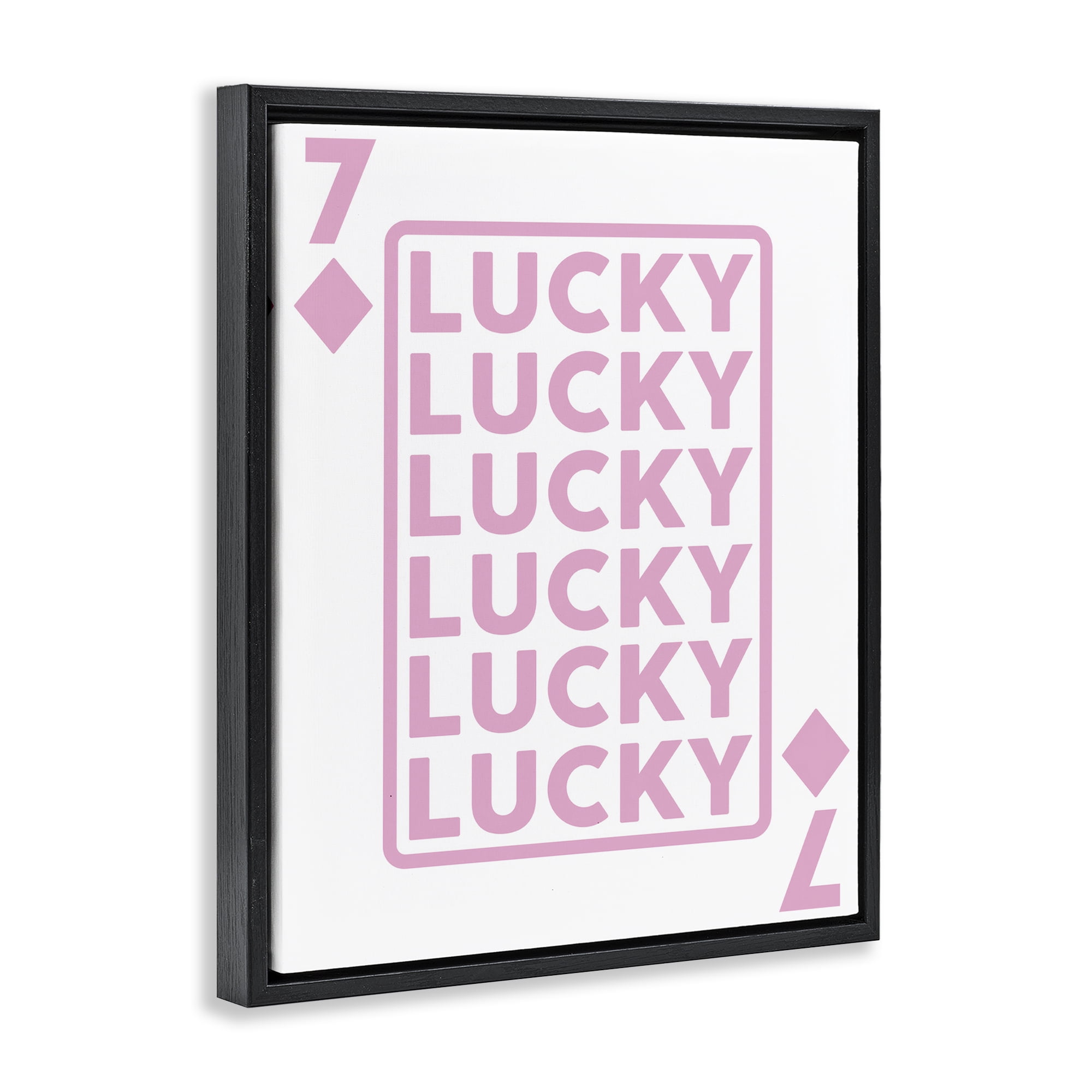 Stupell Industries Lucky Seven of Diamonds Entertainment Painting Black Floater Framed Canvas Art Print Wall Art, 17 x 21