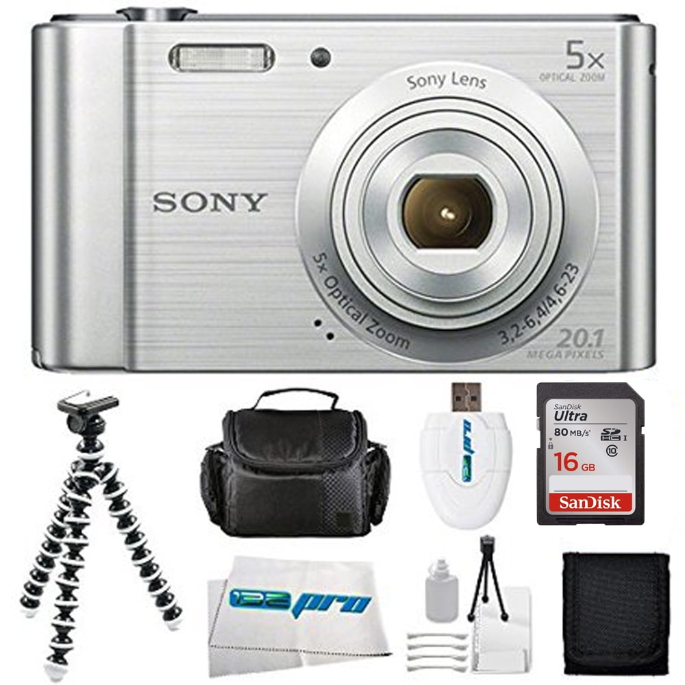 Sony Cybershot DSCW800 Digital Camera (Silver) + 16GB Pixi Basic I3ePro Accessory Bundle