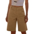 thumbnail image 3 of Pxxlle Knee Length Shorts for Women with Pockets Casual Summer High Waisted Work Office Shorts Business Dress Wide Leg Shorts Brown L, 3 of 10