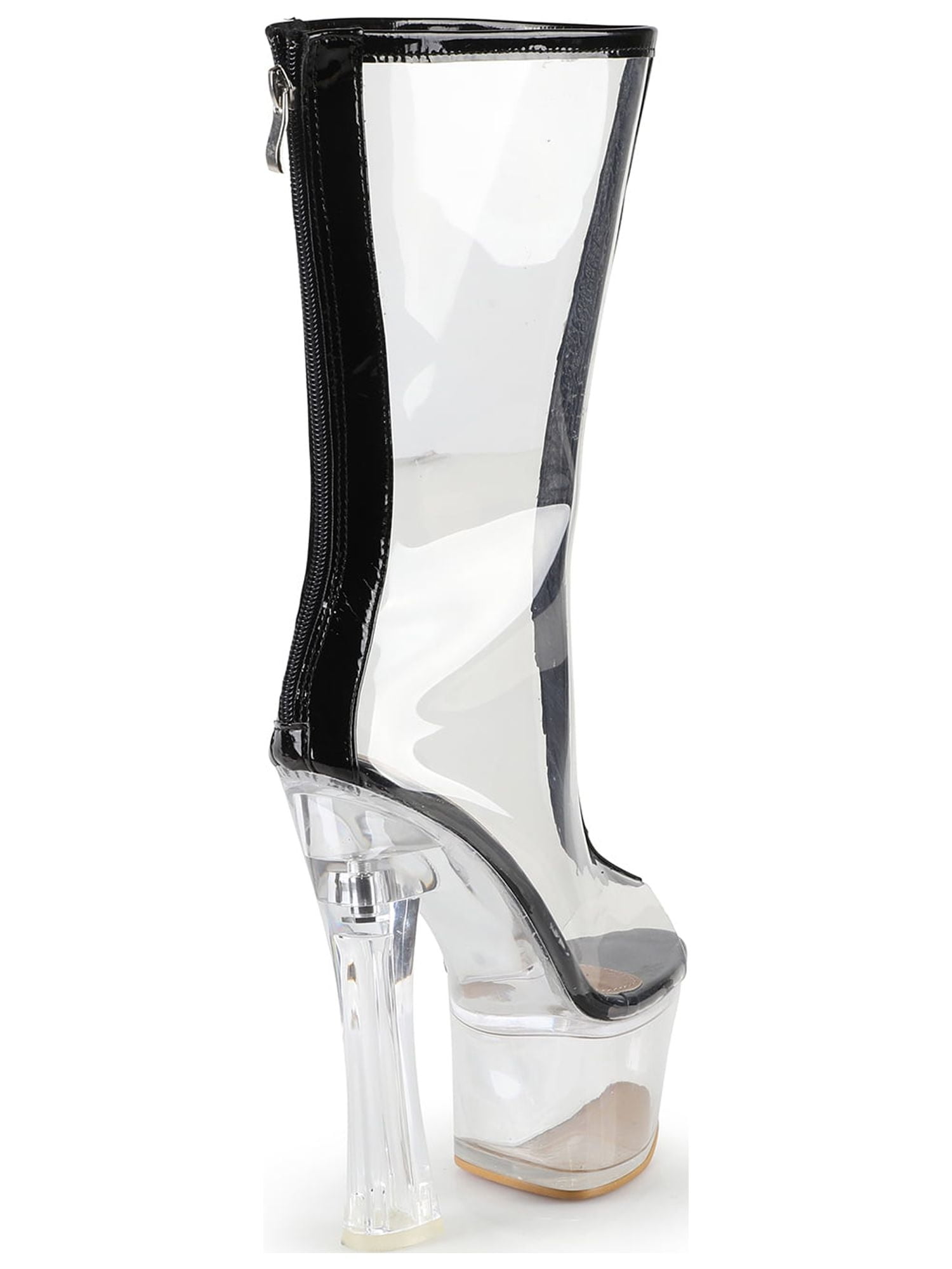 Sexy Chic PVC transparent Women s Clear Chunky Heel Ankle Boots in Black