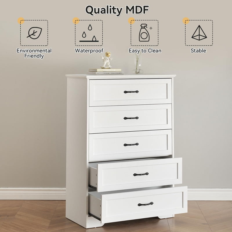 TROPOW Modern 5 Drawers Dresser, Chest of Drawers Closet Organizers and Storage Clothes, Modern Dressers for Closet Living Room, Kids Bedroom