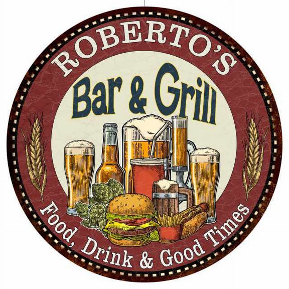 ROBERTO'S Bar and Grill 14" Round Metal Sign Kitchen Wall Decor 100140020432