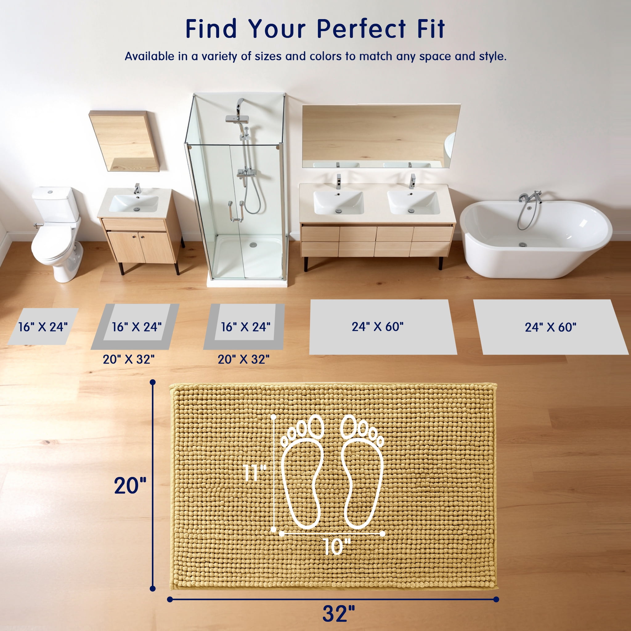 Subrtex Luxury Chenille Bathroom Rug Extra Soft and Absorbent Shaggy Rugs (Beige,20"*32")