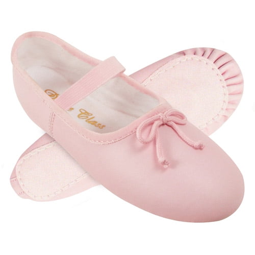 pink leather ballet shoes with elastic