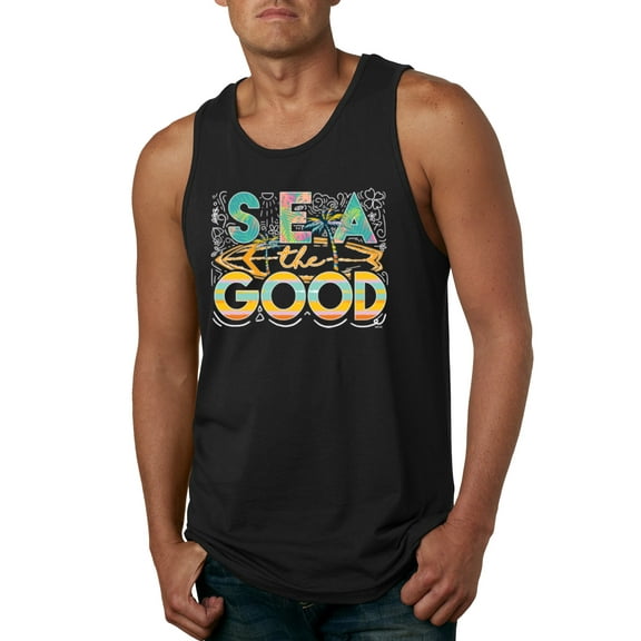 Wild Bobby Sea The Good Surfboard Sun Rise Good Vibes Nature Lover Men Tank Top, Black, Small