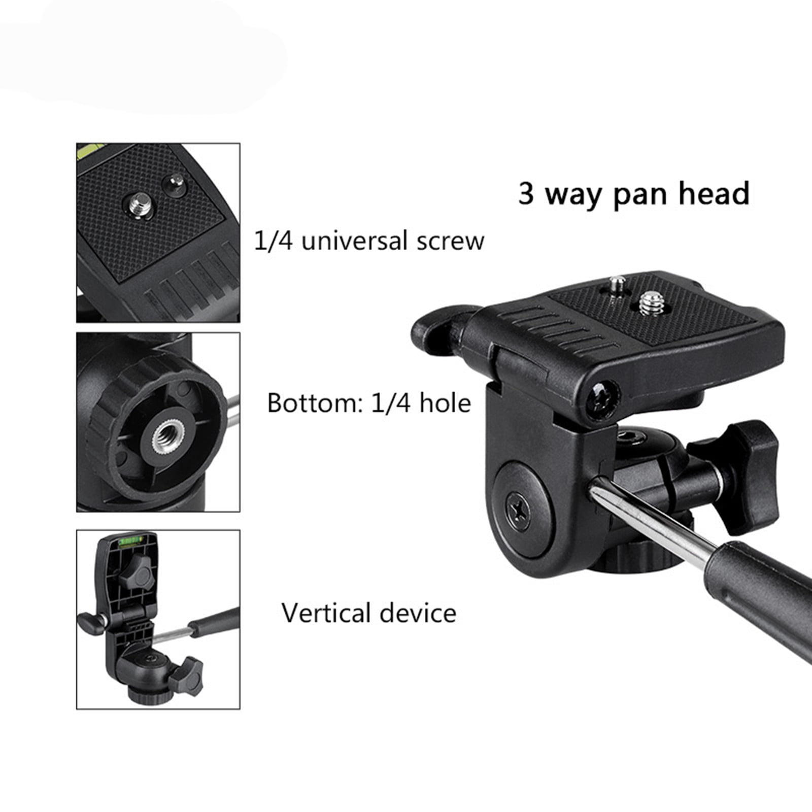 Mini Desktop Tripod Kit with 3-Way Panoramic Head – Portable Aluminum Camera Stand with Phone Holder, 360° Rotation, Adjustable Height, Compatible with DSLR, Mirrorless, Smartphone