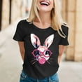 thumbnail image 2 of Women's Casual Crew Neck Easter Rabbit Egg Print T-Shirt Black S, 2 of 5