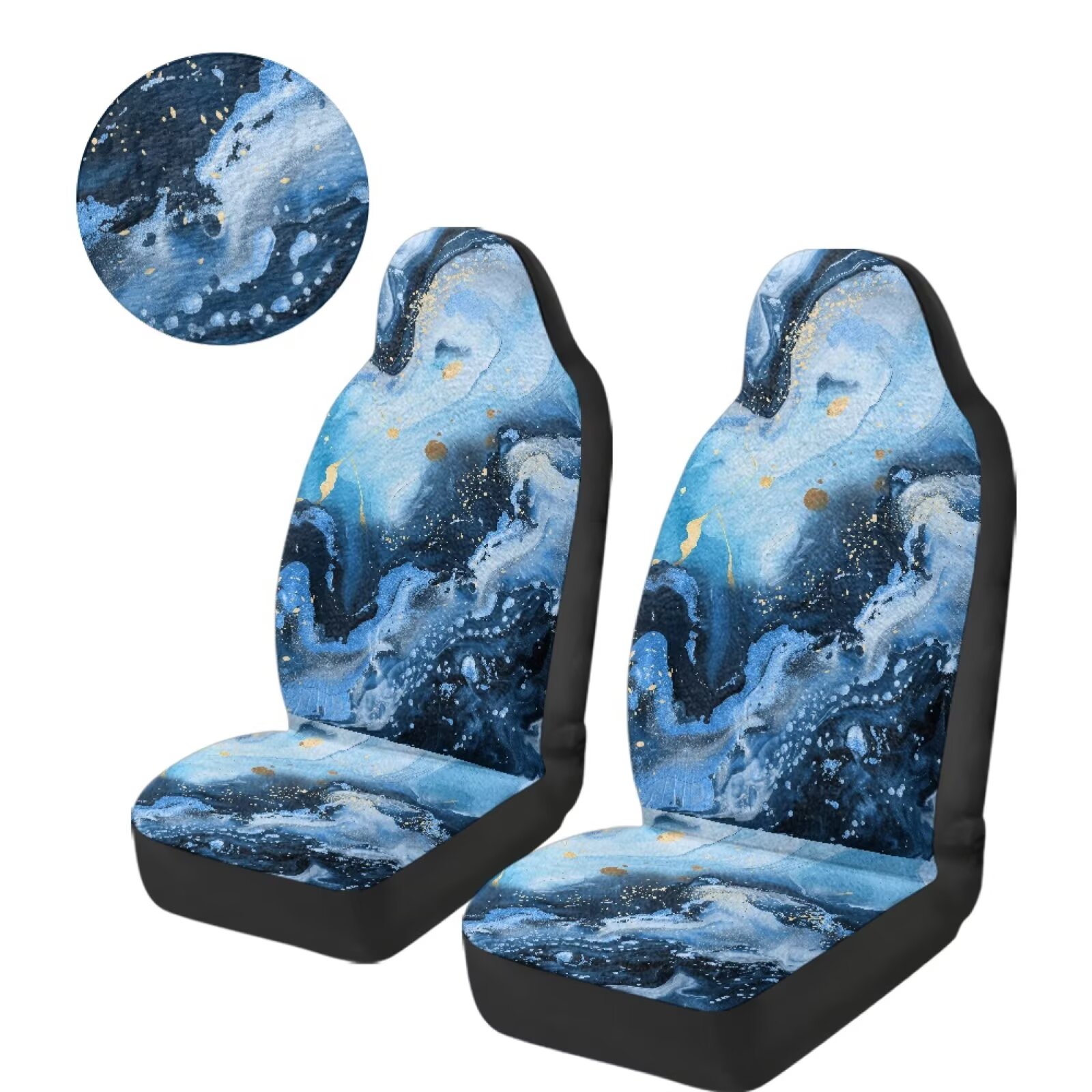 Uorisanigo Car Seat Covers 2 Pcs - Blue Marble Bucket High Back Car Front Seat Covers Soft Flurry Bucket Seats Cushion Universal Fit for SUVs/Vans/Trucks, Cars Accessories